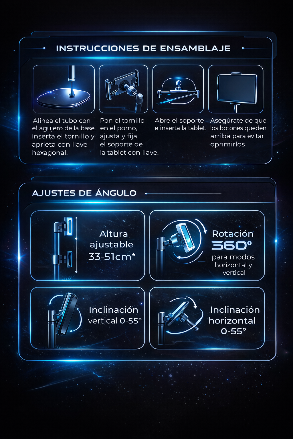 Soporte de pestañas Cooper - Soporte de monitor portátil ajustable en altura, diseño metálico/aluminio, se adapta hasta dispositivos de 17" - Diagonal, giro e inclinación de 360°, resistencia de sujeción de 4,4 lb, portátil