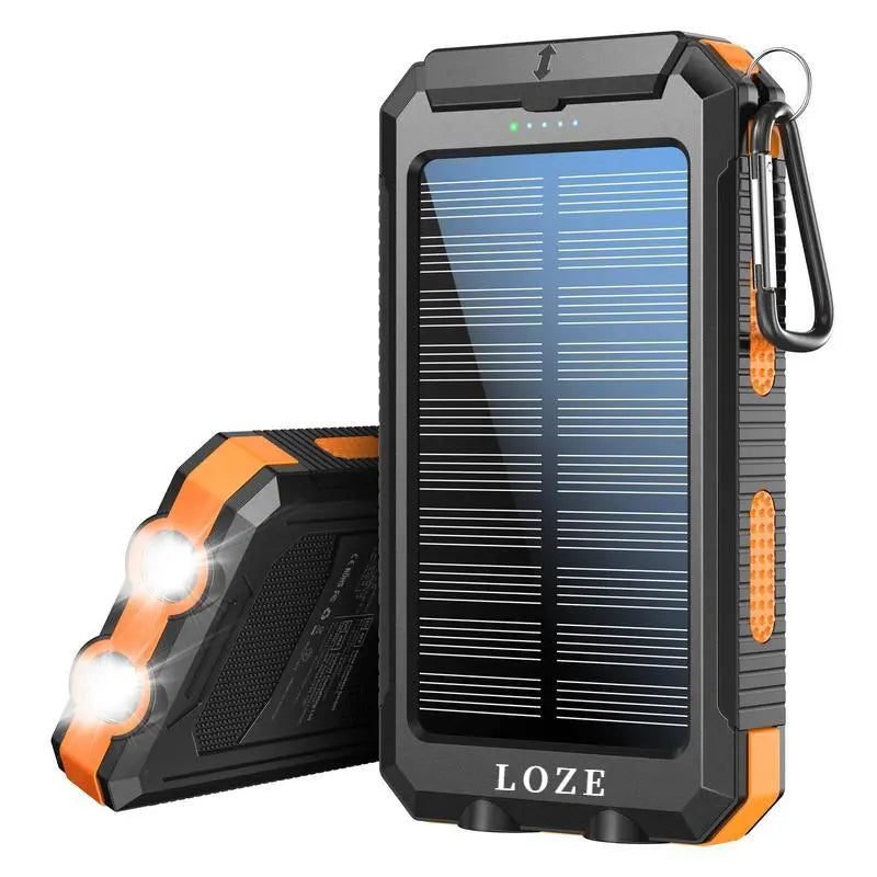 Power Bank 10000 Mah Cargador solar para teléfono, Cargador portátil Fast Charger Dual USB Dual Linterna LED y brújula integradas, Banco de Energía Portátil Impermeable IP65