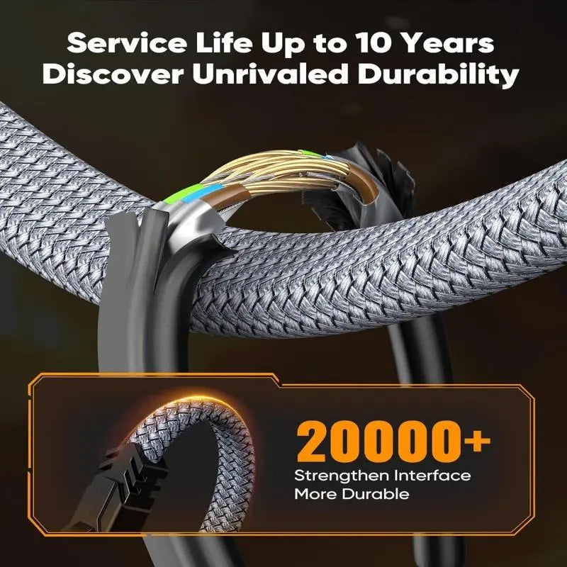   Producto Foto Cable Ethernet Cat 8, cable de red trenzado de alta velocidad de 40Gbps a 2000 MHz, cable LAN de alta resistencia para PC gaming, PS5, Xbox, módem y router #TOP PICKS