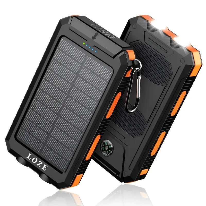 Power Bank 10000 Mah Cargador solar para teléfono, Cargador portátil Fast Charger Dual USB Dual Linterna LED y brújula integradas, Banco de Energía Portátil Impermeable IP65